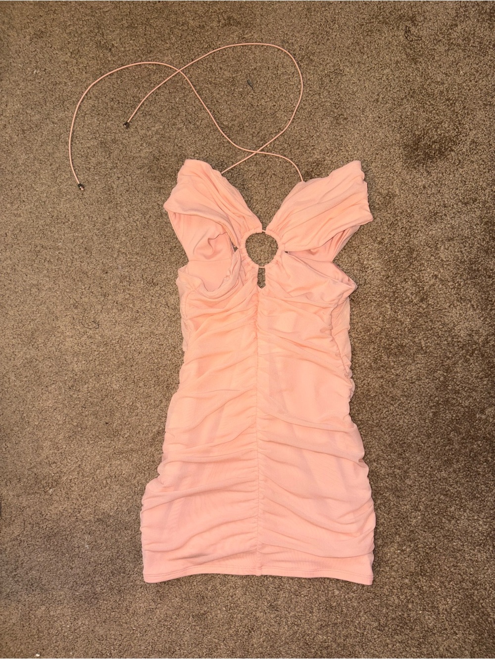Oh Polly Blush Pink Ruched Mini Dress with Ring Detail
